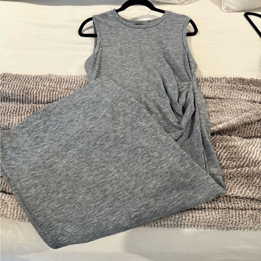 Gray Sleeveless Maxi Dress with Side Rouch